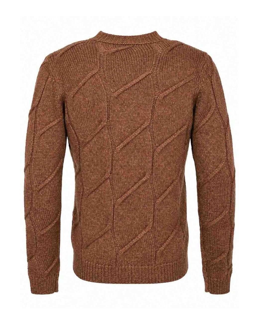 Alpha Studio Brown Aran Crew Neck Sweater for men
