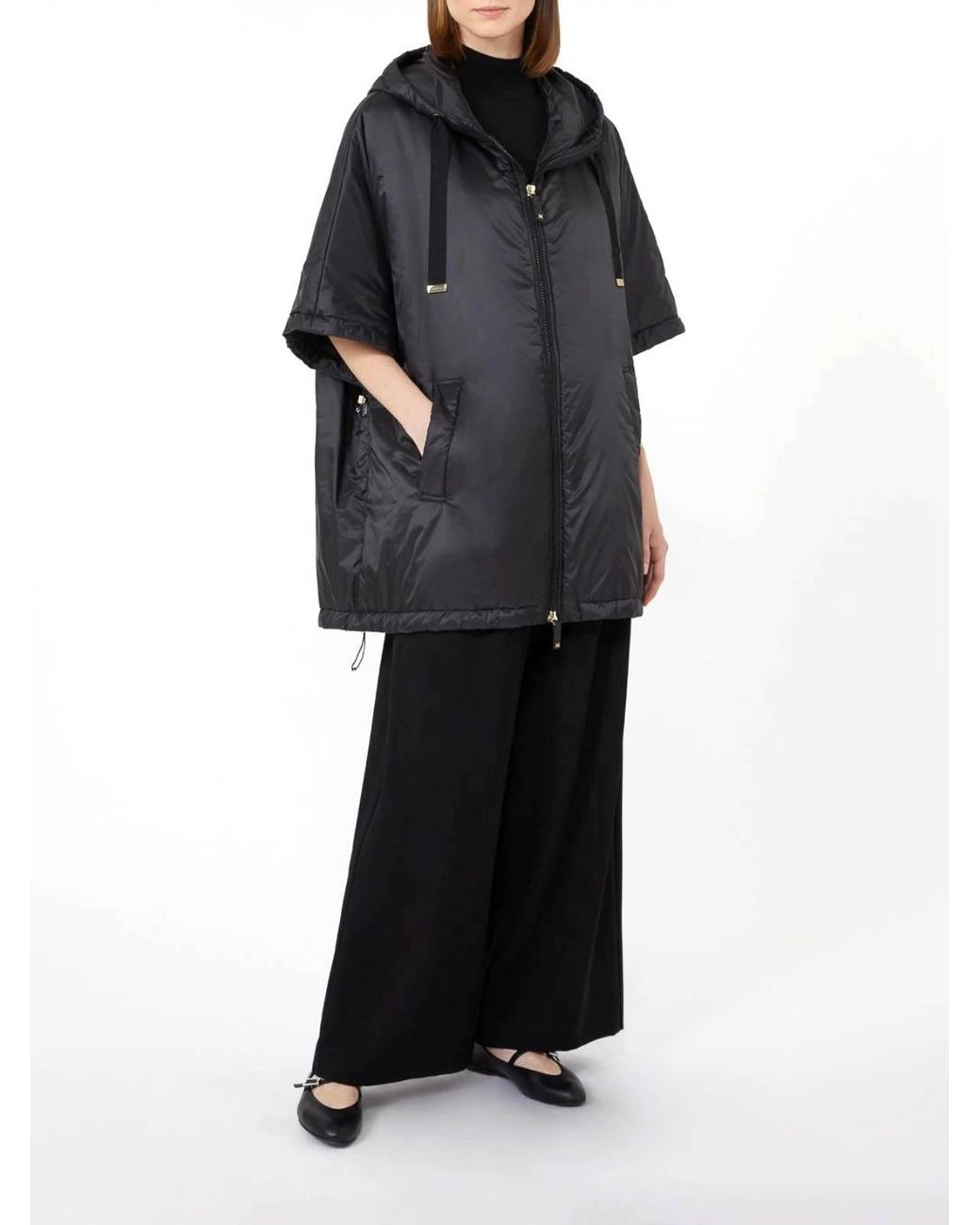 Max Mara Black Padded Hooded Cape