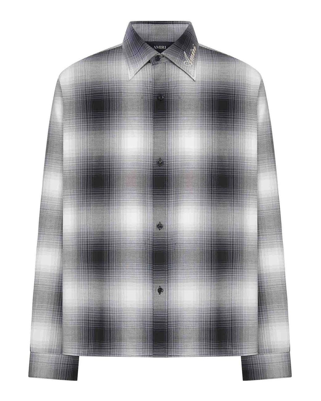 Amiri Gray Cotton Check Shirt for men