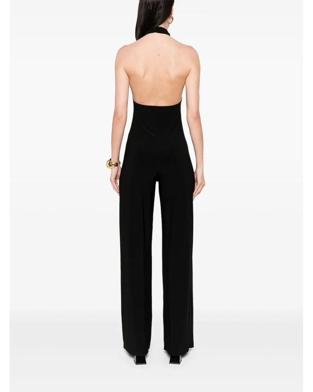 Norma Kamali Black 'Cross Halter Straight Leg' Jumpsuit