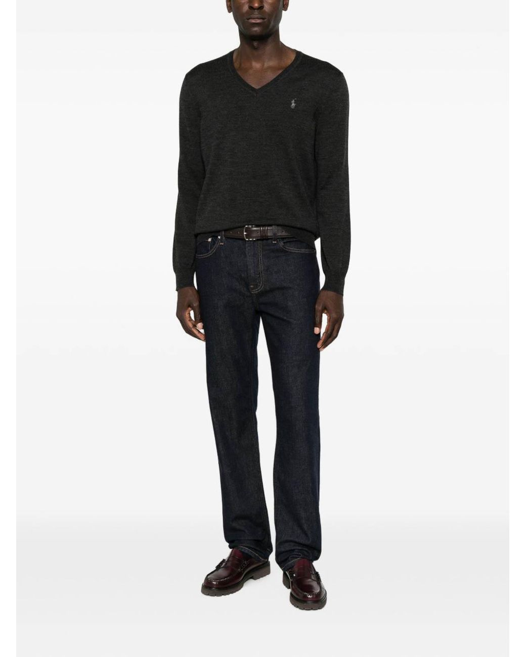 Polo Ralph Lauren Black Lightweight Wool V-Neck Sweater for men