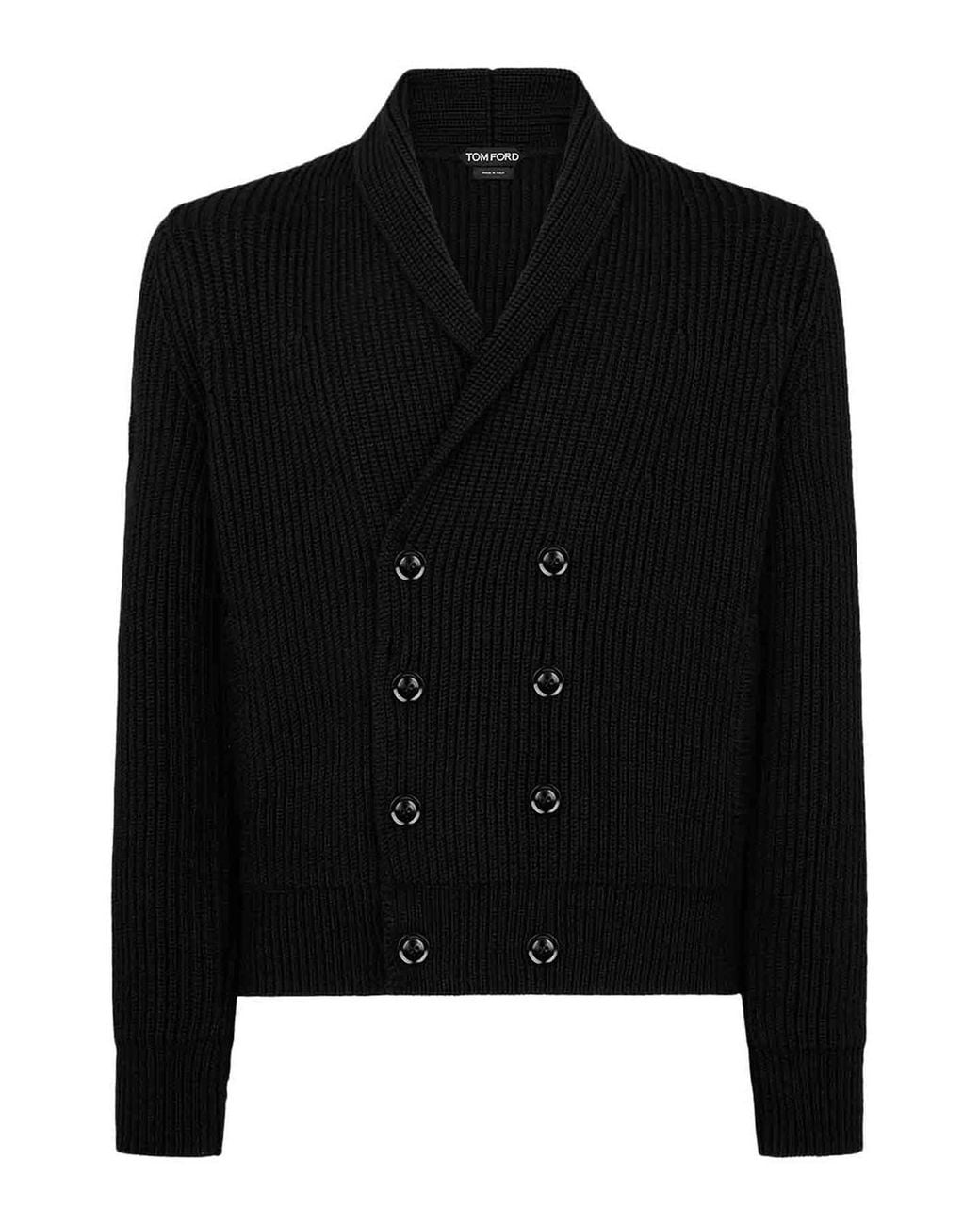 Tom Ford Black Wool Silk Shawl Collar Cardigan for men
