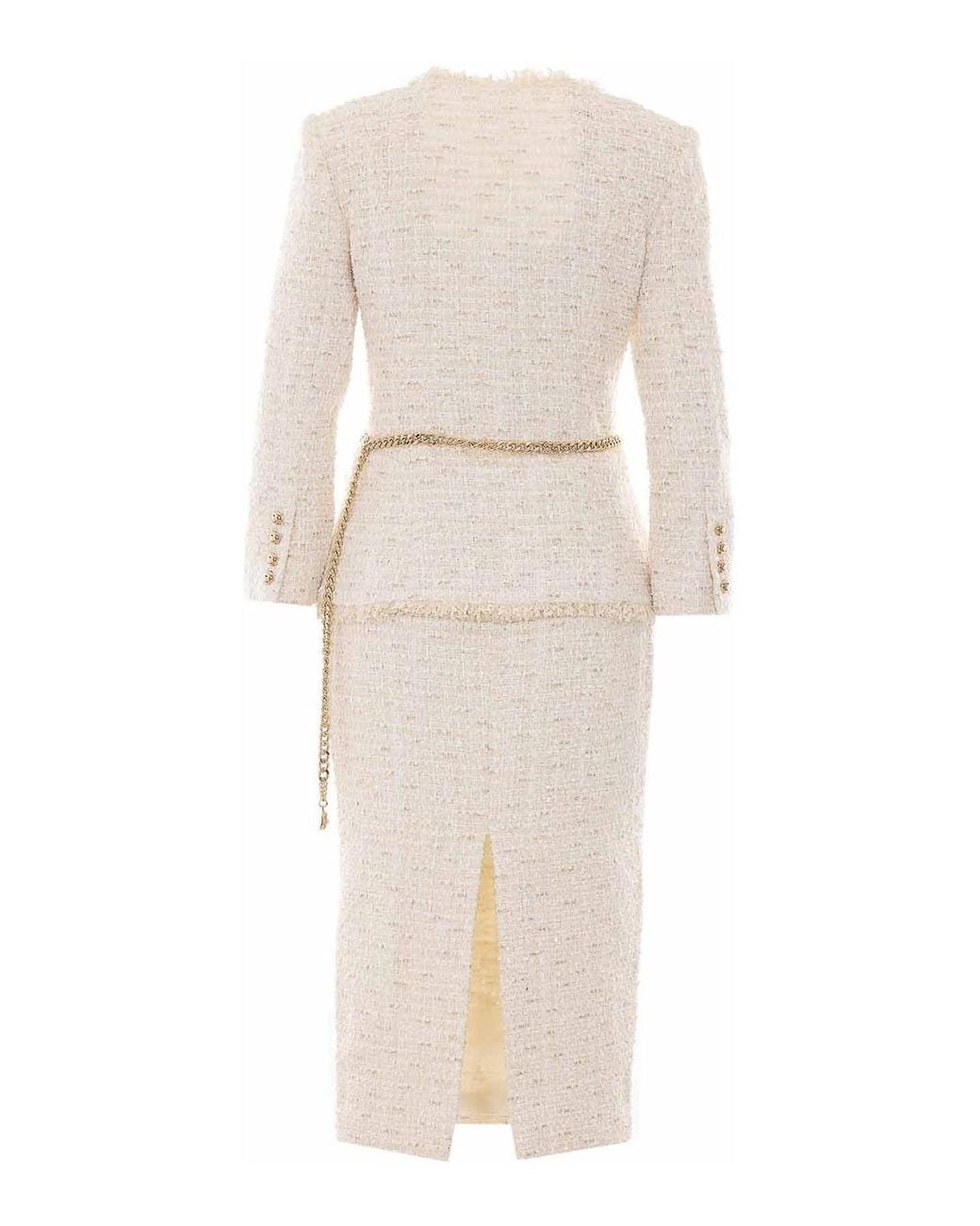 Self-Portrait White Boucle Tailored Chain Midi Dress