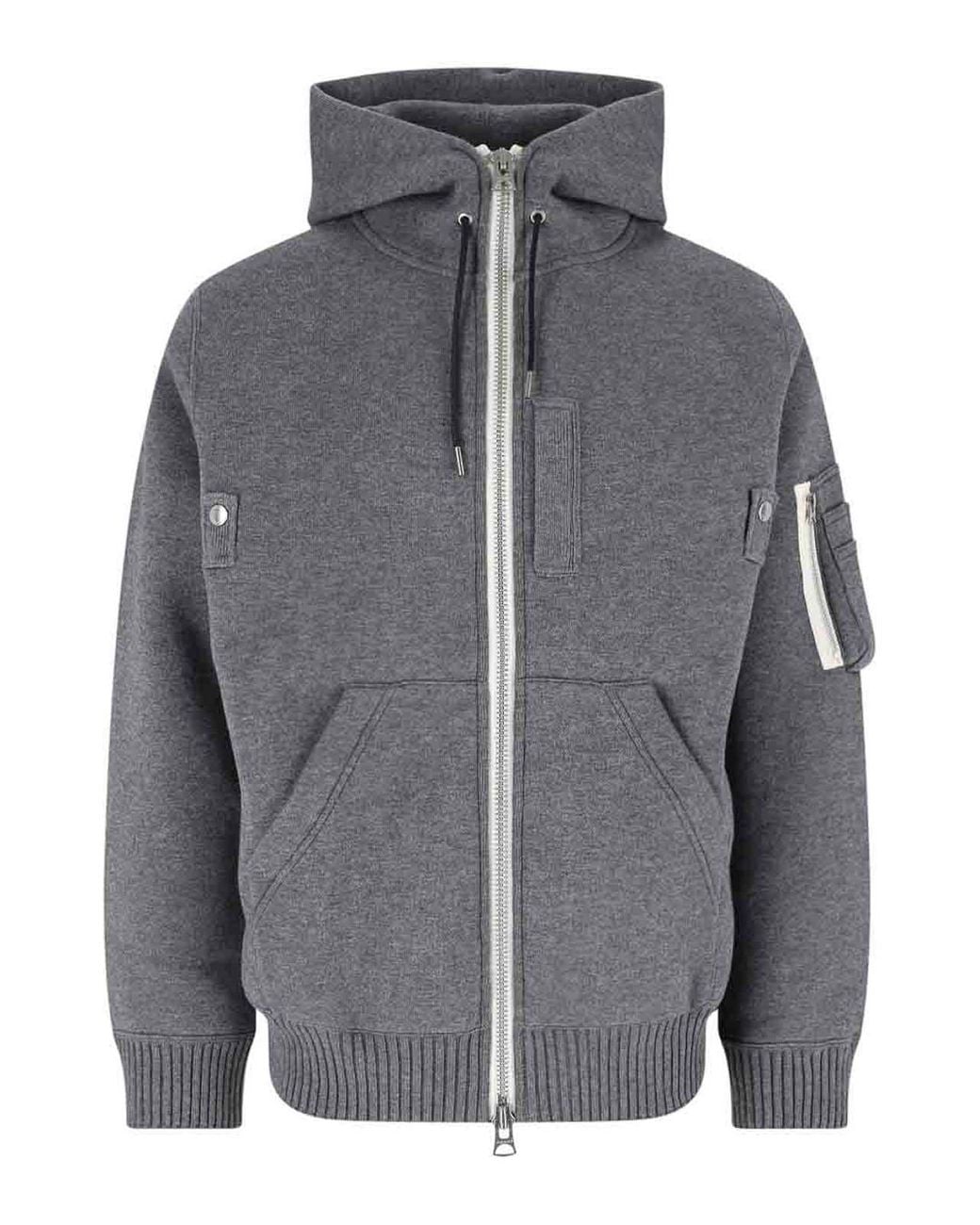 Sacai Gray Zip-Up Hoodie for men