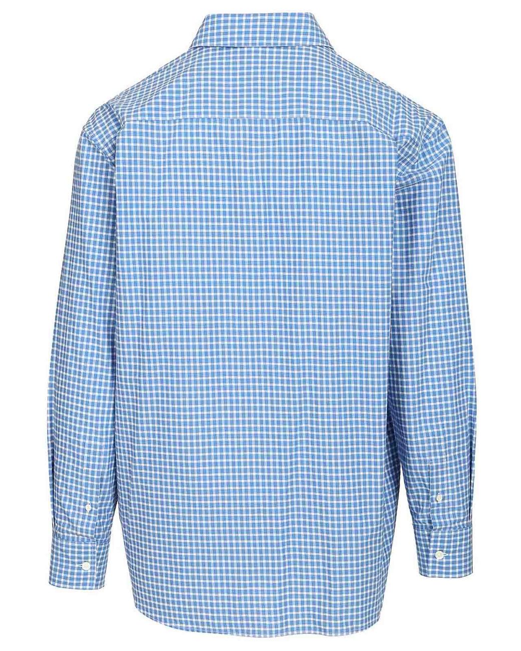 Loewe Blue Lightweight Textured Checked Cotton Shirt for men