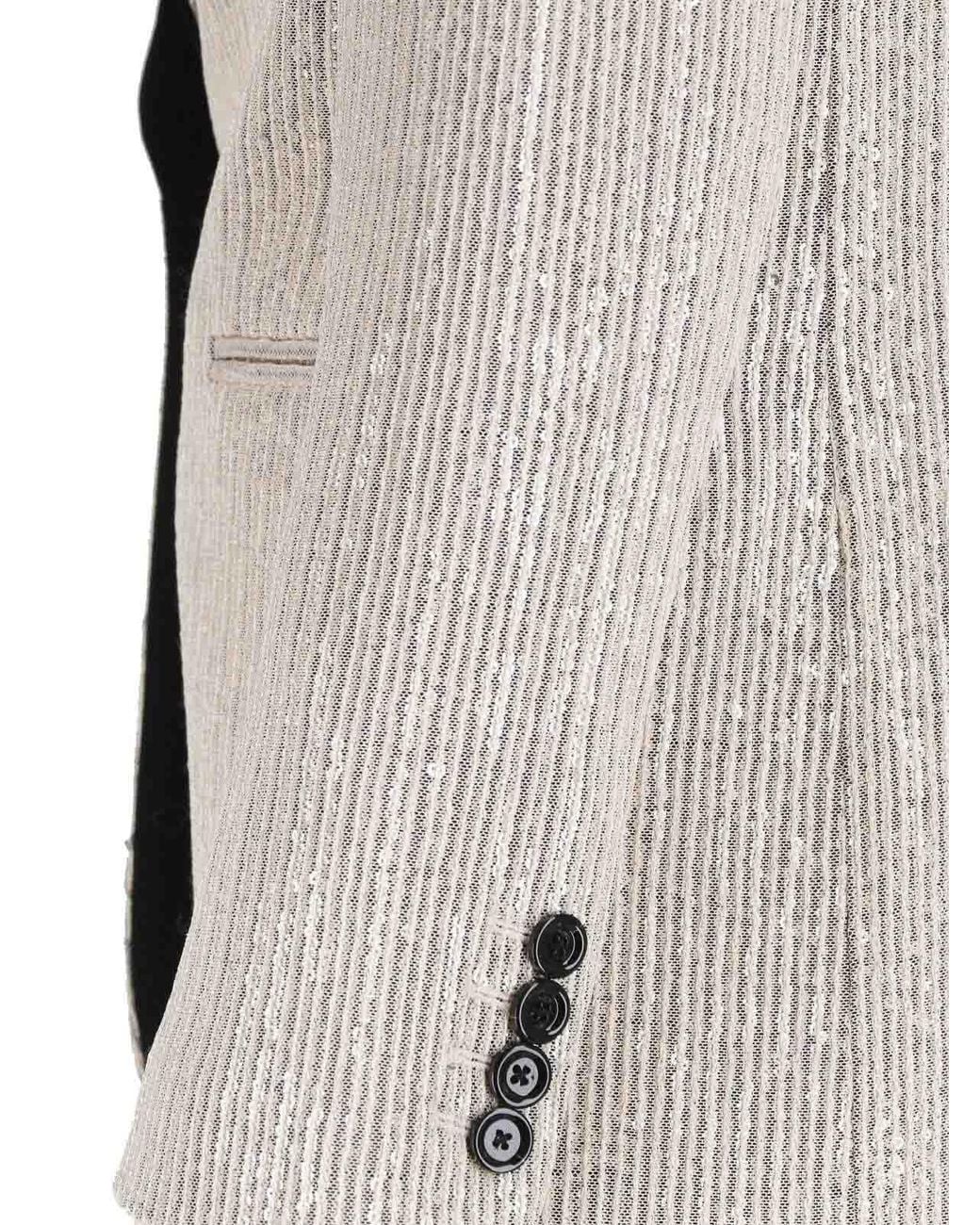 Lardini Natural Single-Breasted Sequin Blazer