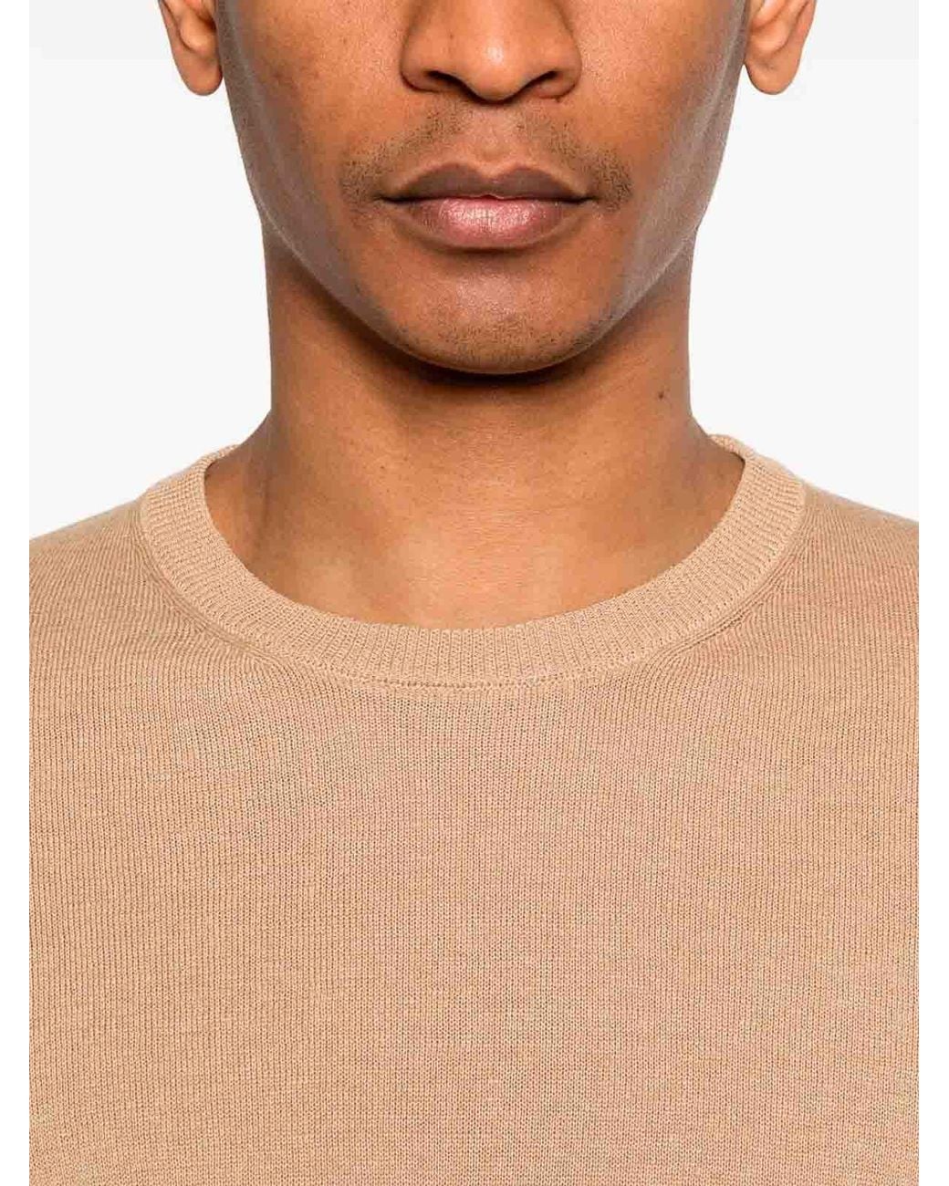 Drumohr Natural Long Sleeve Crew-Neck Sweater for men