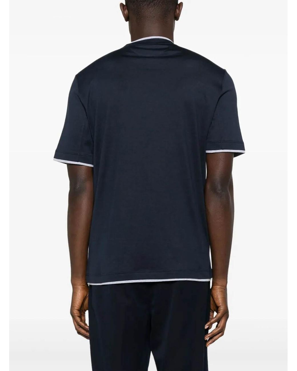 Brunello Cucinelli Blue T-Shirt With Faux-Layering for men
