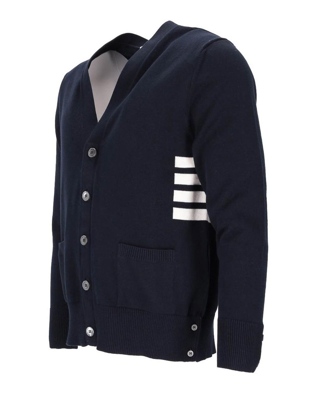 Thom Browne Blue Jersey Stitch Relaxed Fit V Neck Cardigan for men