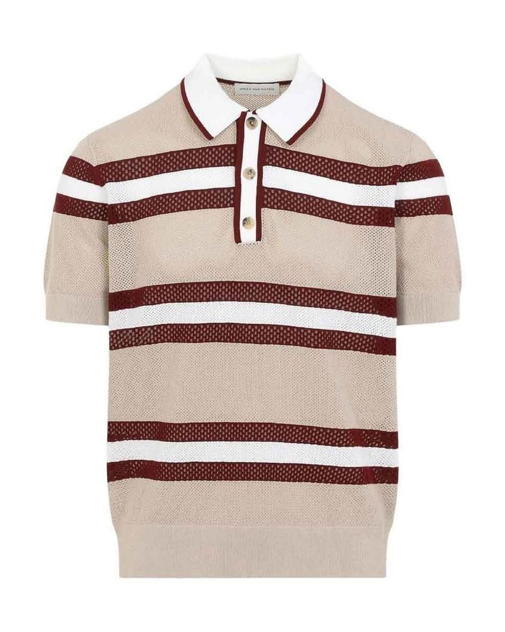 Dries Van Noten Gray Striped Mesh Polo Shirt for men