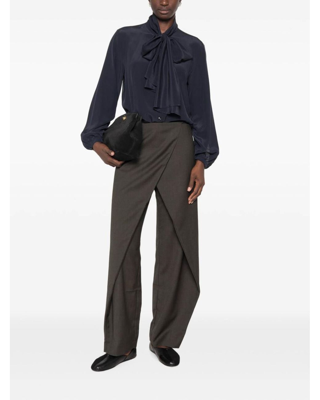 Marella Blue Pure Silk Blouse With Neck Tie