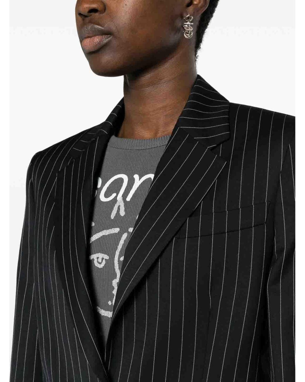 MSGM Black Pinstriped Jacket