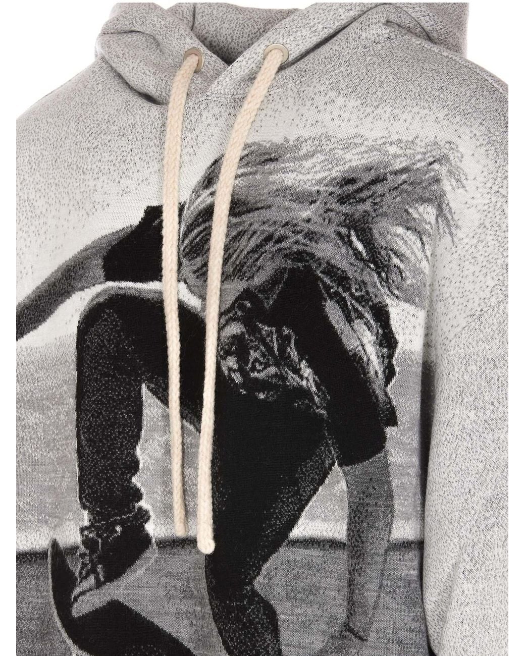 Palm Angels Gray Printed Colour Block Hoodie for men