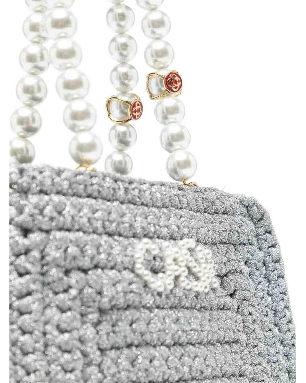 Casablanca White Pearl Mini Crochet Shopping Bag