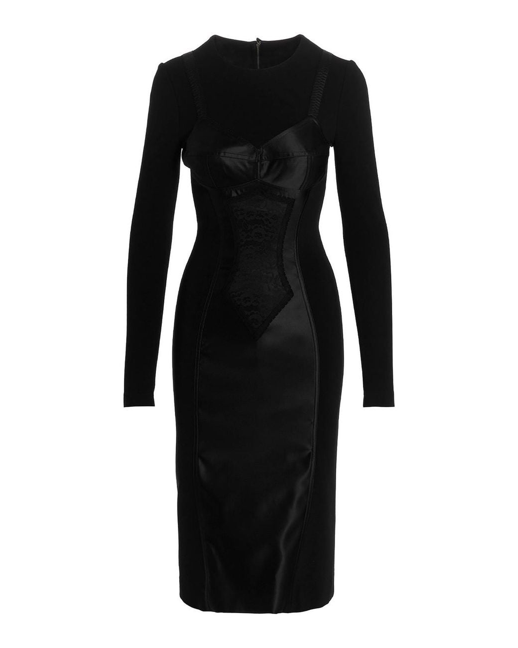 Dolce & Gabbana Black Lace Insert Midi Dress