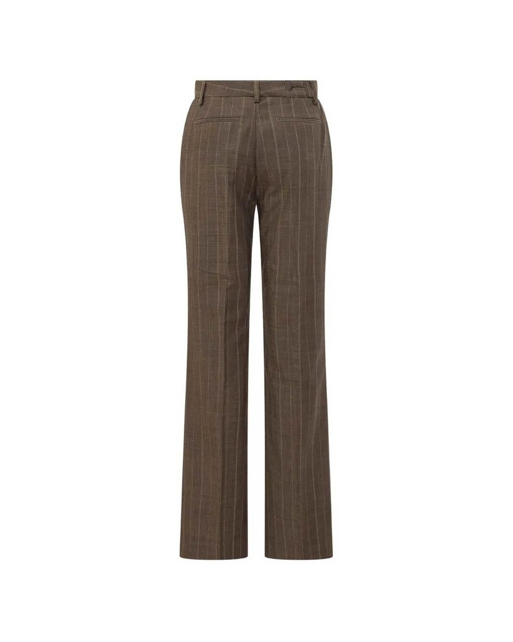 Ganni Brown Light Wool Melange Stripe Straight Pants