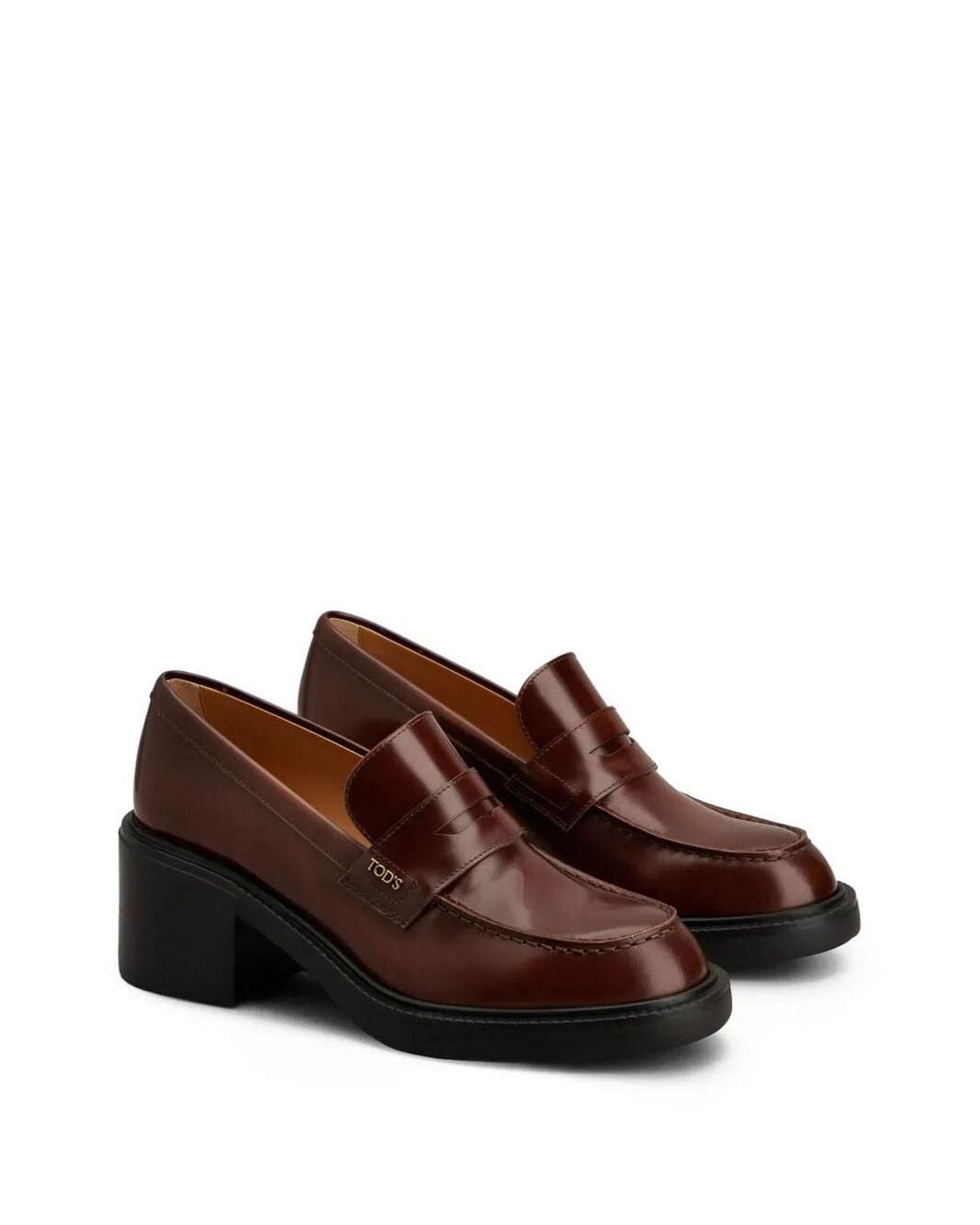 Tod's Brown Leather Heeled Penny Loafers