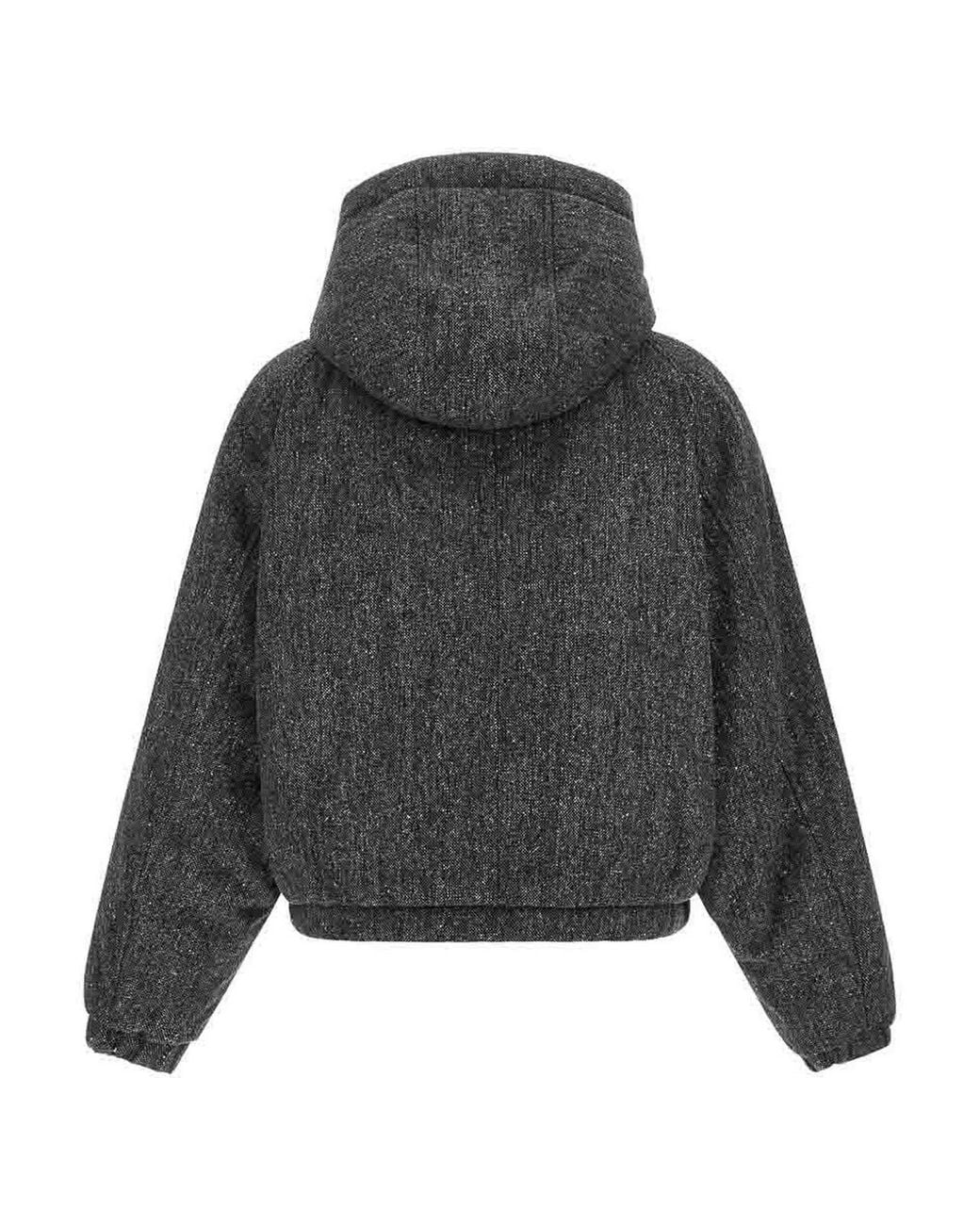 Brunello Cucinelli Gray Hooded Tweed Padded Jacket