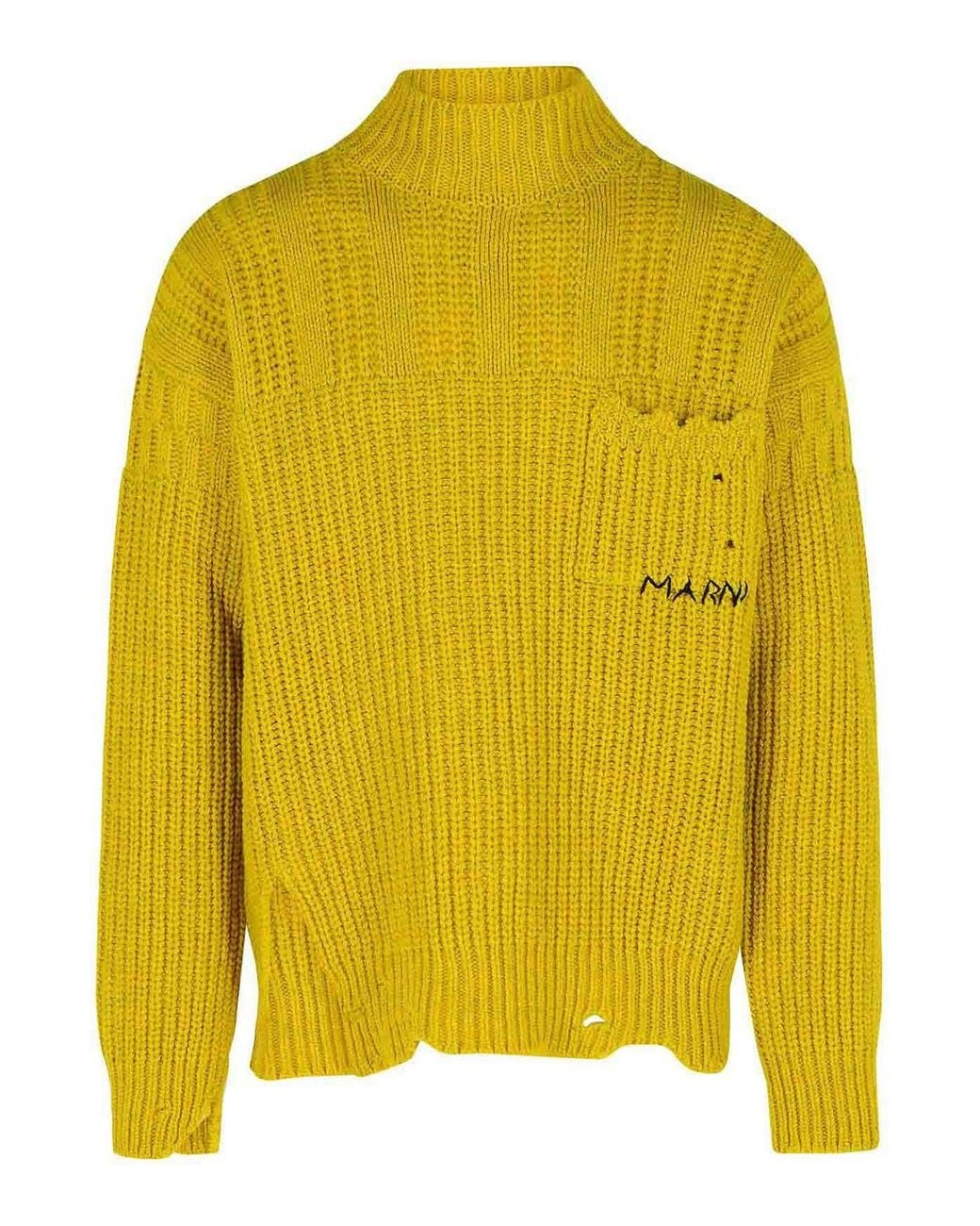 Marni Yellow Mustard Virgin Wool Turtleneck Sweater for men