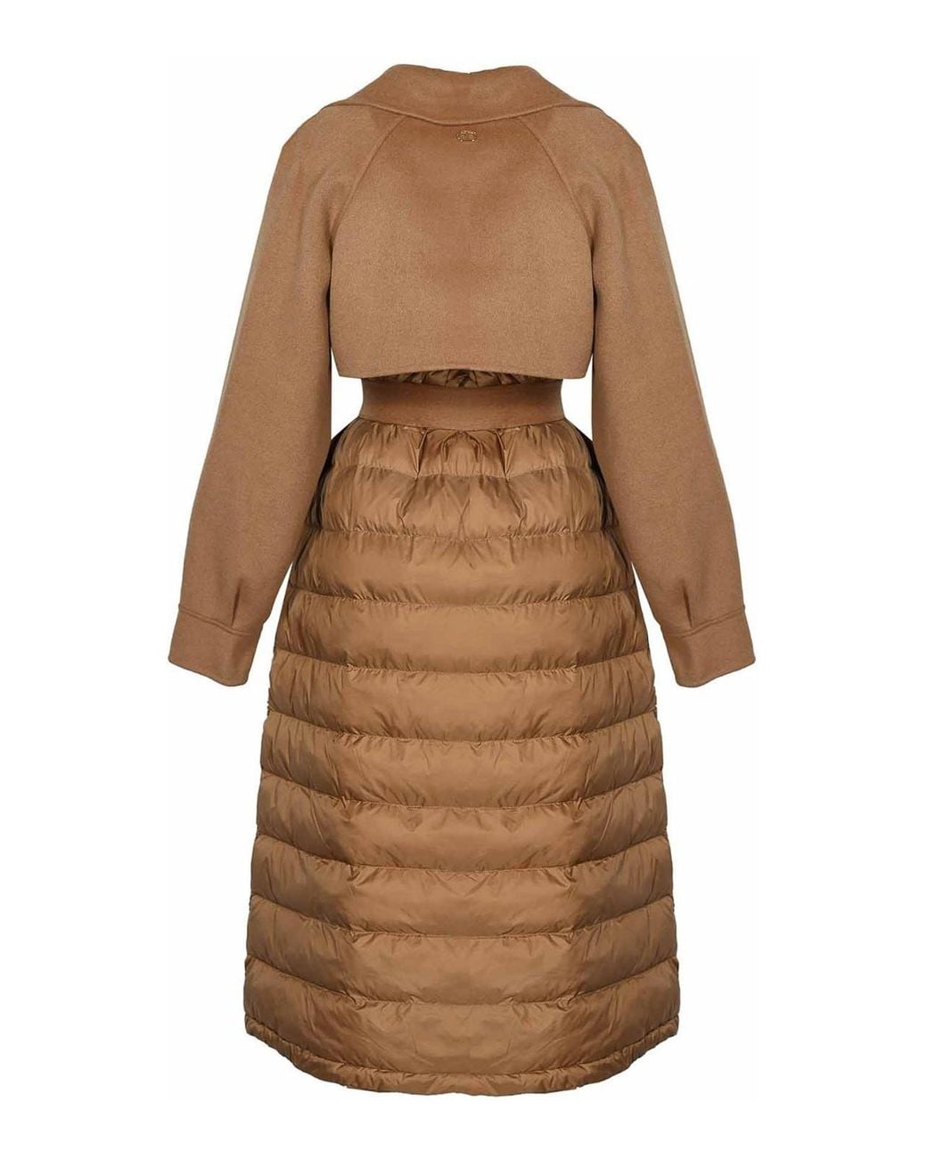 Twinset Brown Wool Coat With Quilted Nylon Inserts