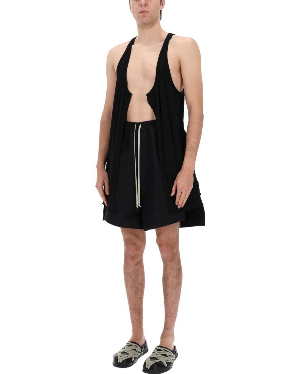 Rick Owens Black Cotton Open Pony Tank Top for men