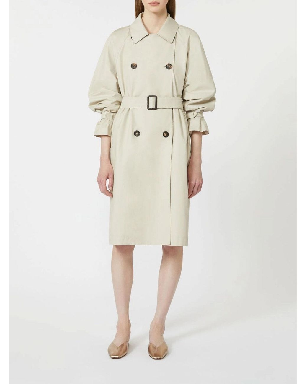 Max Mara Natural Double-Breasted Water-Repellent Twill Trench Coat