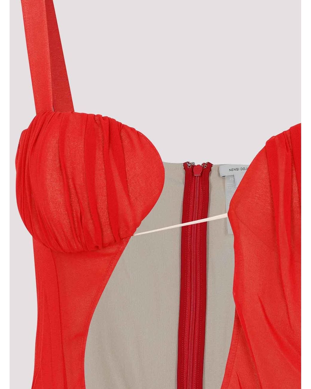 Nensi Dojaka Red Asymmetrical Panel Godet Mini Dress
