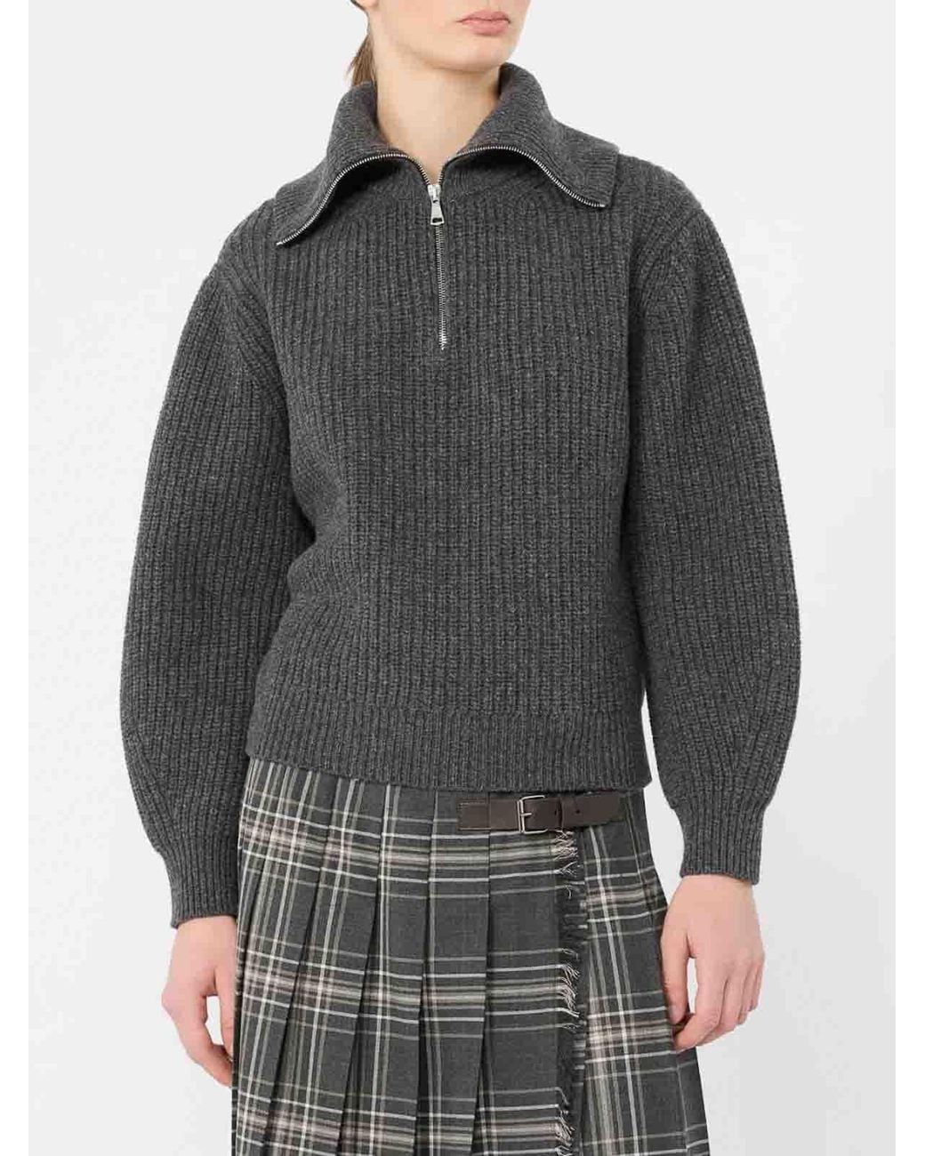 Weekend by Maxmara Gray Virgin-Wool Quarter-Zip Sweater