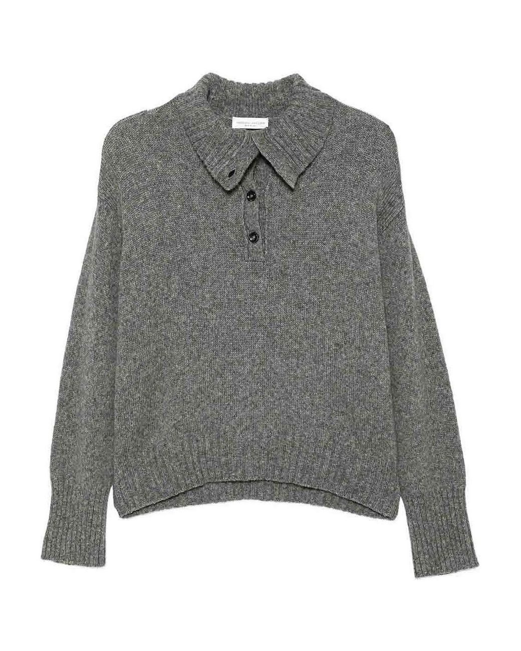 Roberto Collina Gray Buttoned Collar Sweater