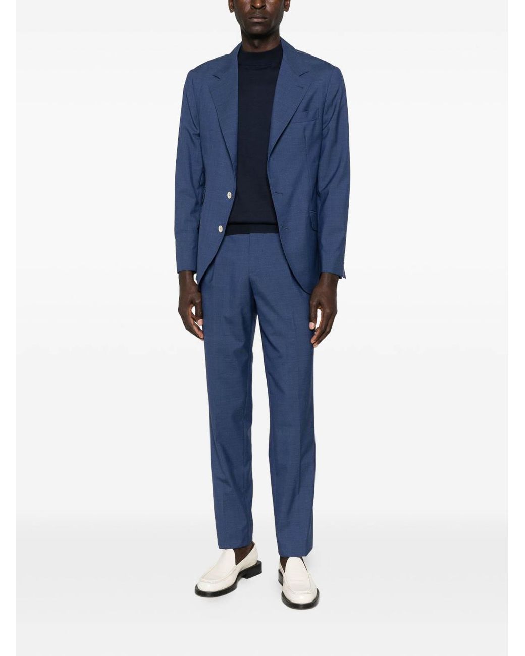 Brunello Cucinelli Blue Single-Breasted Suit With Peak Lapels for men