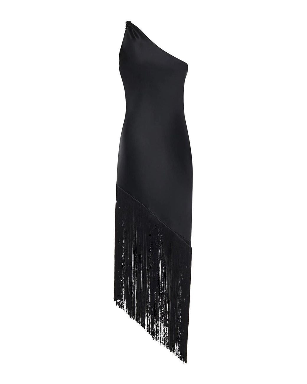 Pinko Black Satin Dress With Fringe