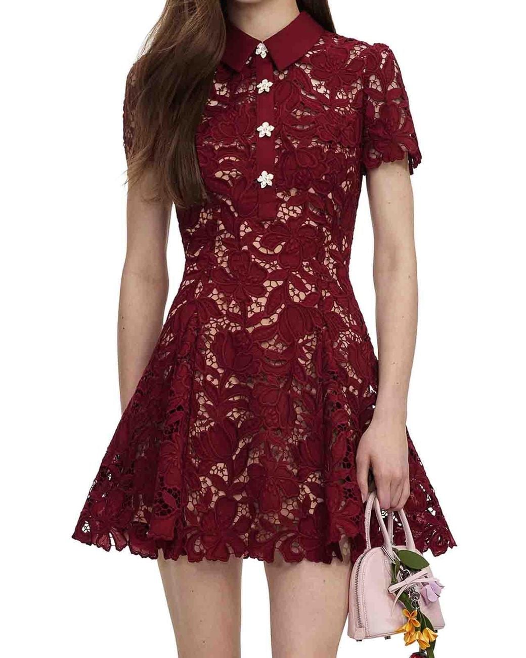 Self-Portrait Red Lace Mini Dress