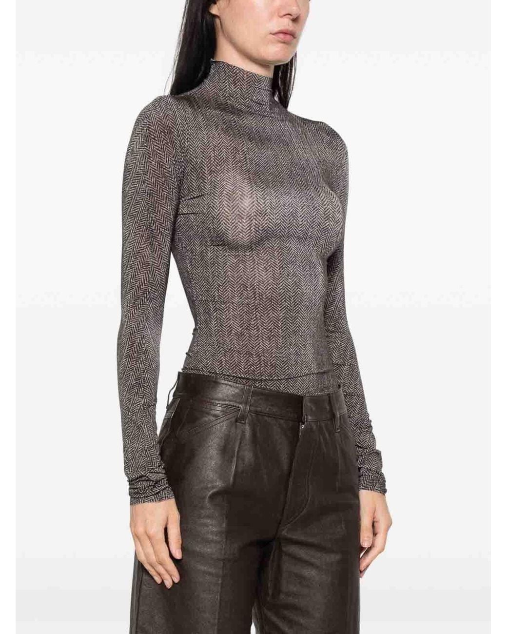 Maison Margiela Gray Semi-Sheer High-Neck Top