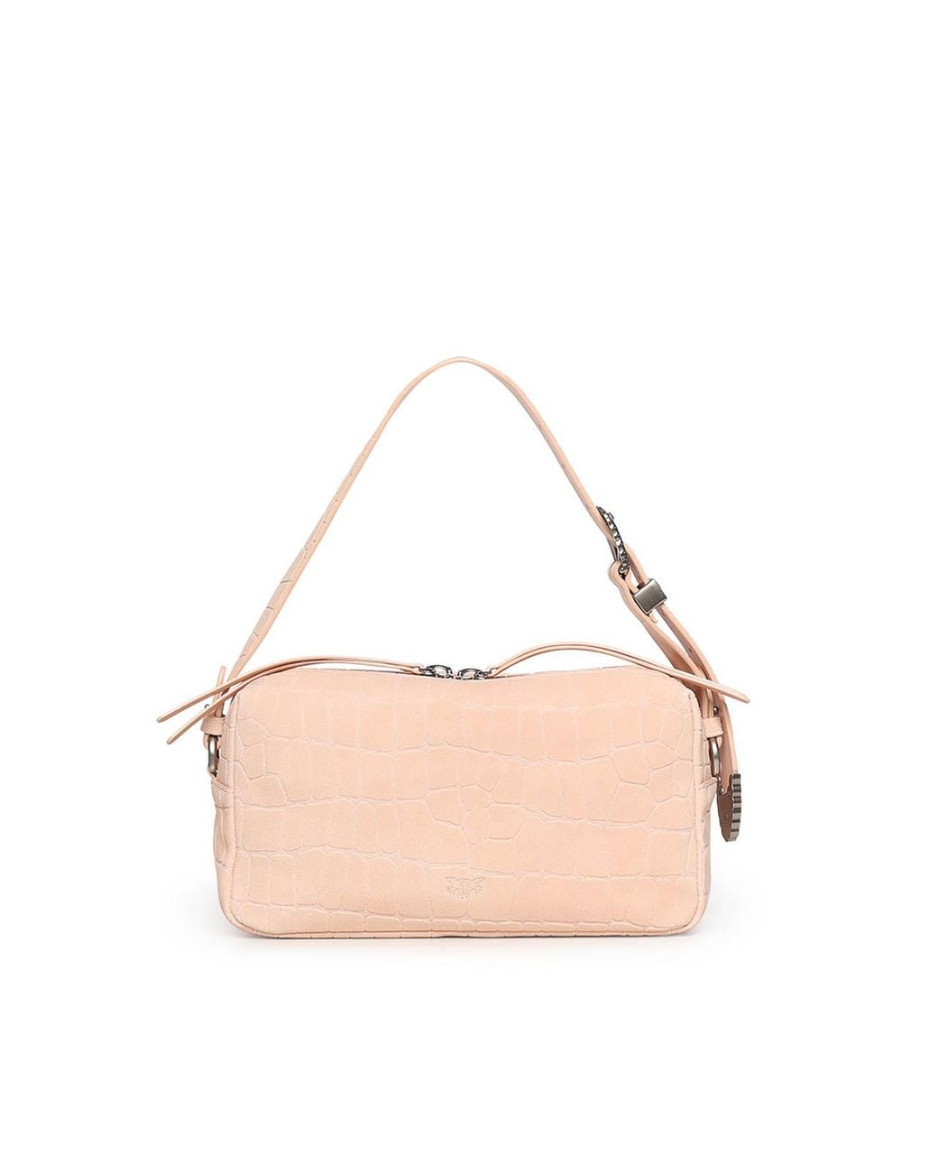 Pinko Pink Crocodile-Embossed Leather Crossbody Bag