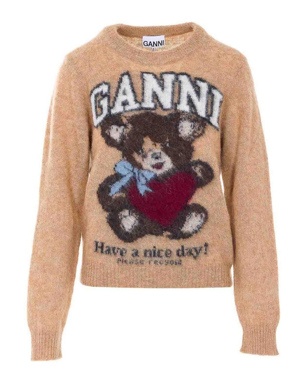 Ganni Pink Camel Graphic Wool Swater