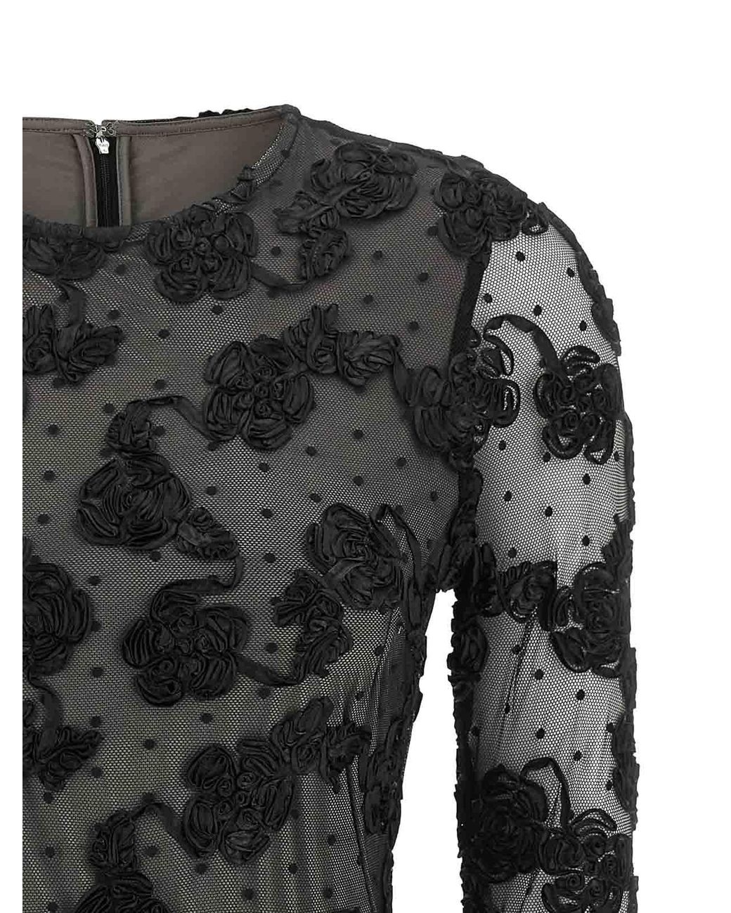 ROTATE BIRGER CHRISTENSEN Black Flower Mesh' Dress