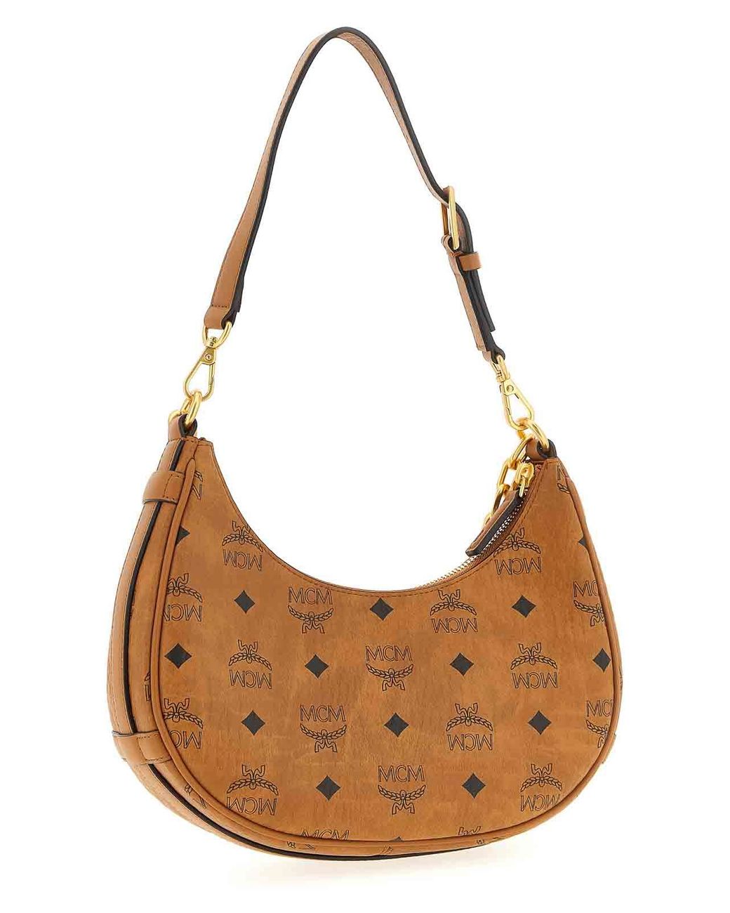 MCM White Aren Crescent Hobo Shoulder Bag