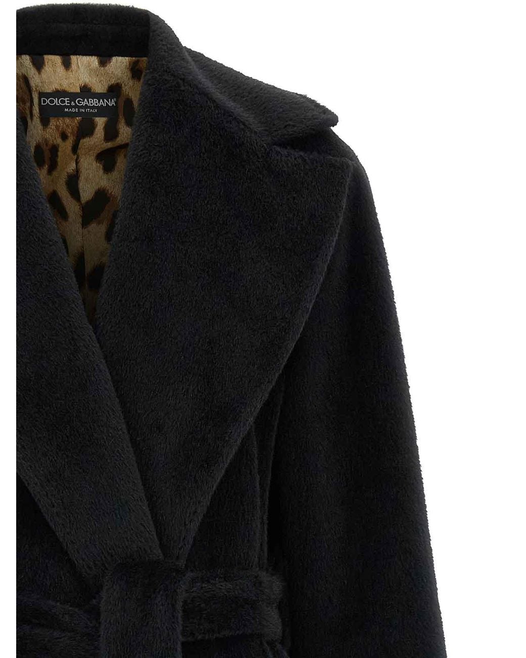 Dolce & Gabbana Black Belted Wool-Blend Coat