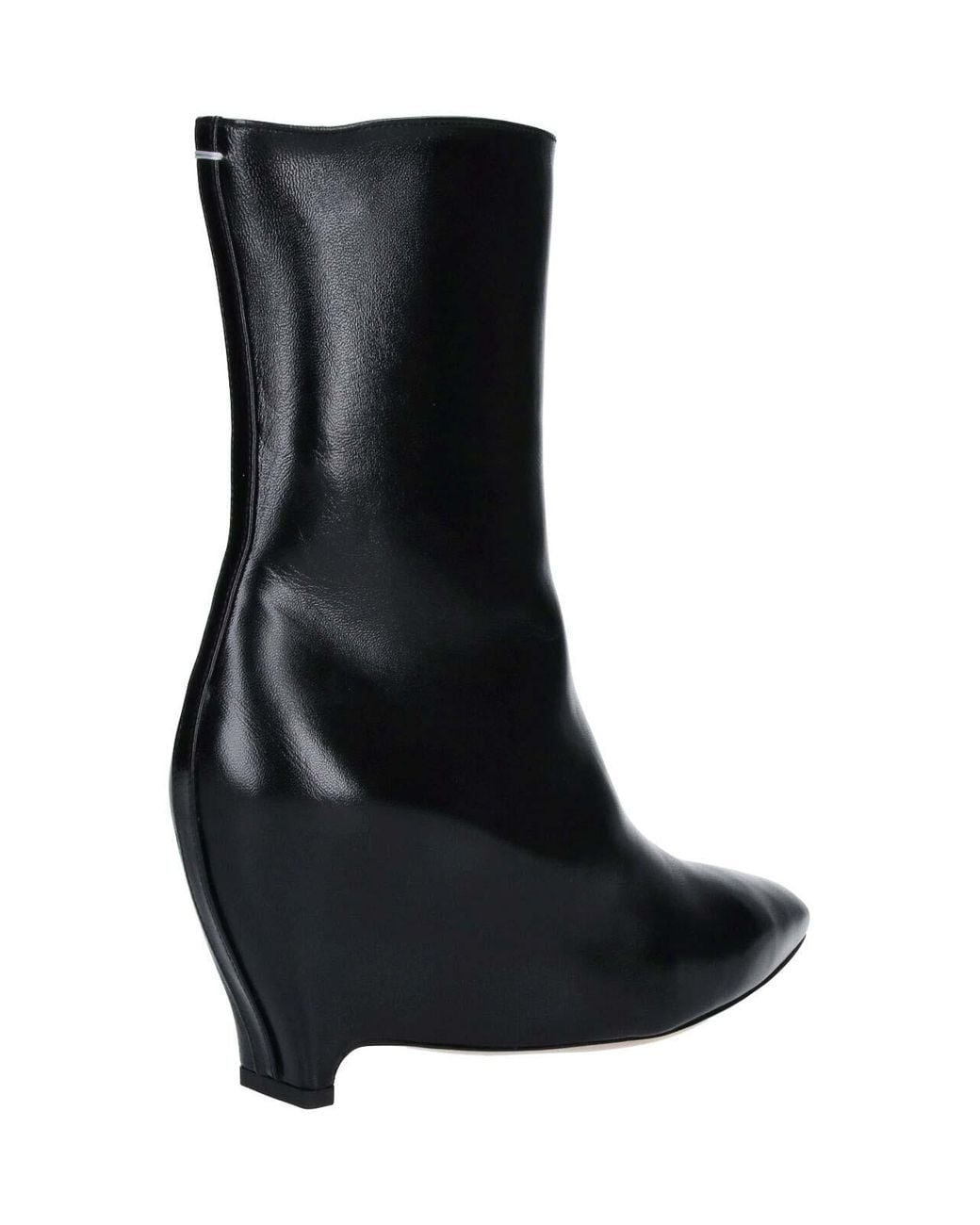 Maison Margiela Black Leather Glossy Pointed-Toe Wedge Ankle Boots