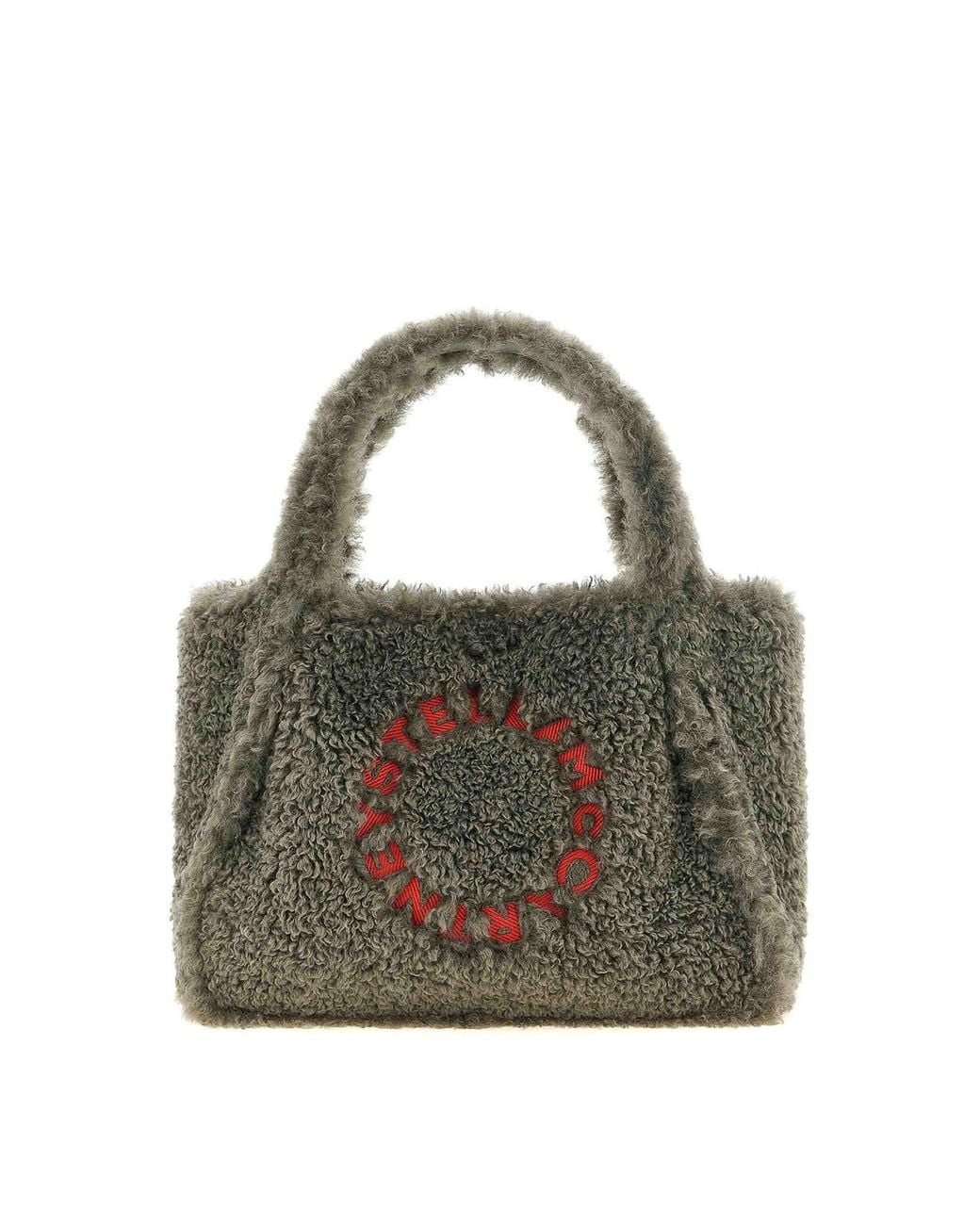 Stella McCartney Gray Shearling Logo Shopping Bag