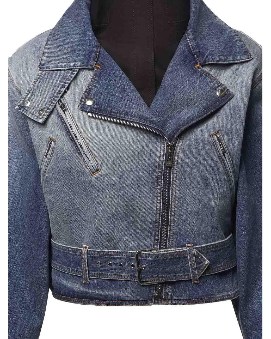 Alaïa Blue Cropped Reverse Denim Jacket