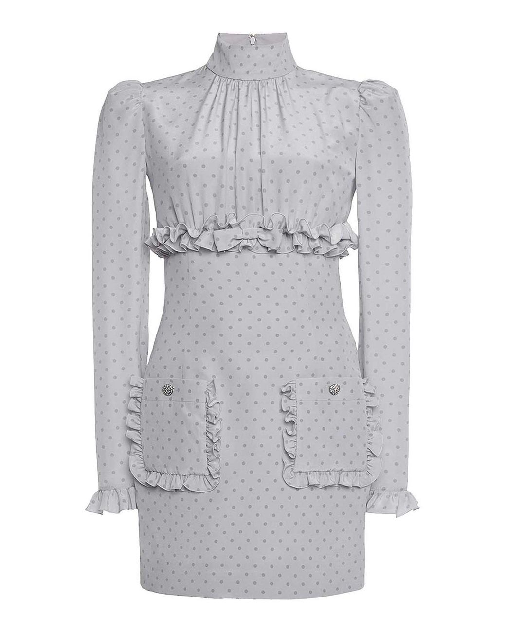 Alessandra Rich Gray Polka-Dot Mini Dress With Ruffles