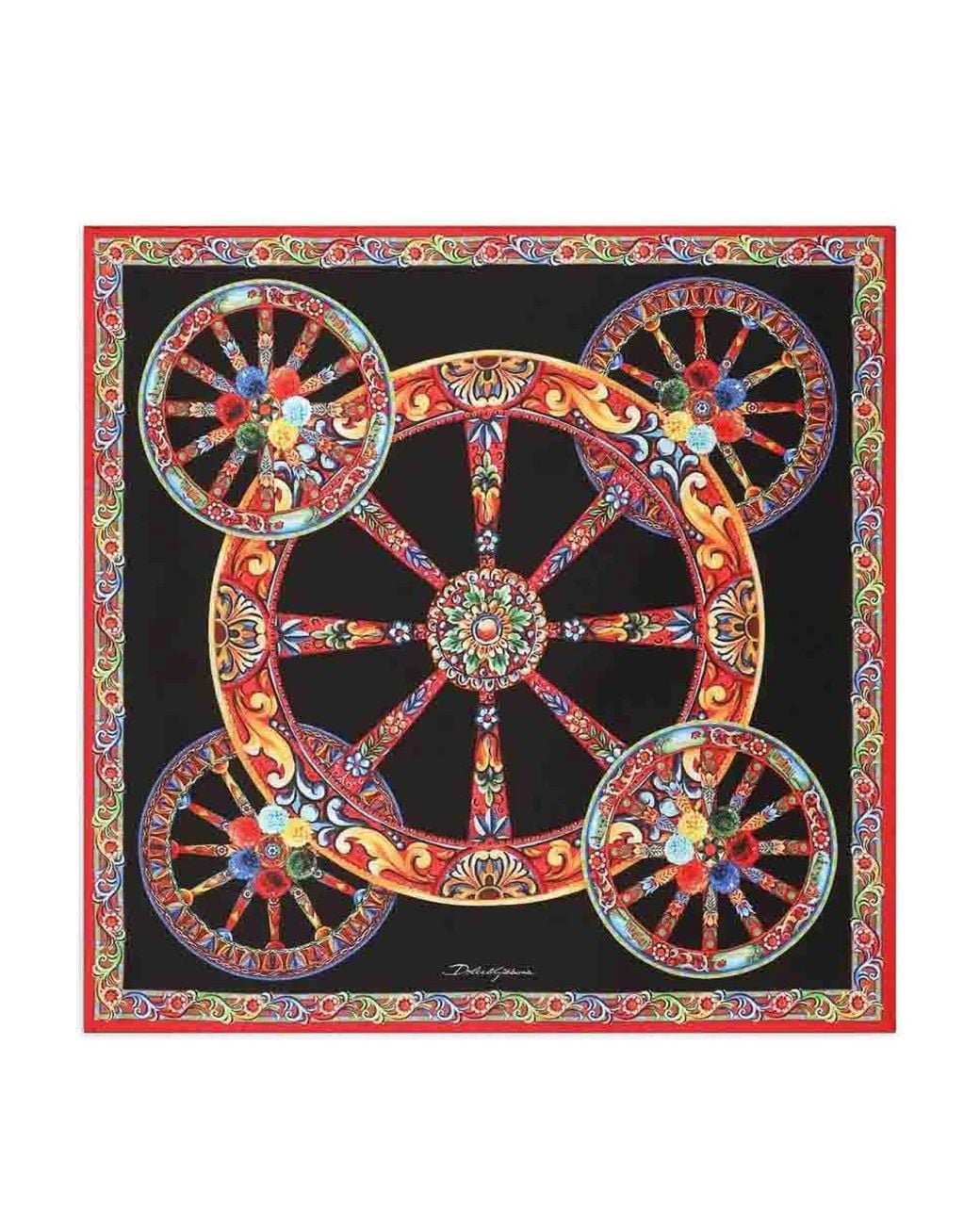 Dolce & Gabbana Black Carretto-Print Silk Twill Scarf
