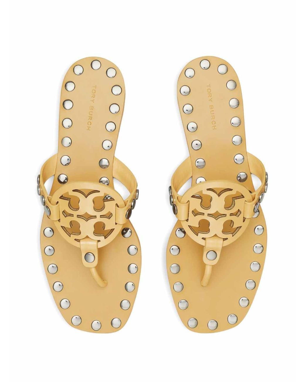 Tory Burch Metallic Studded Miller Leather Flat Sandals