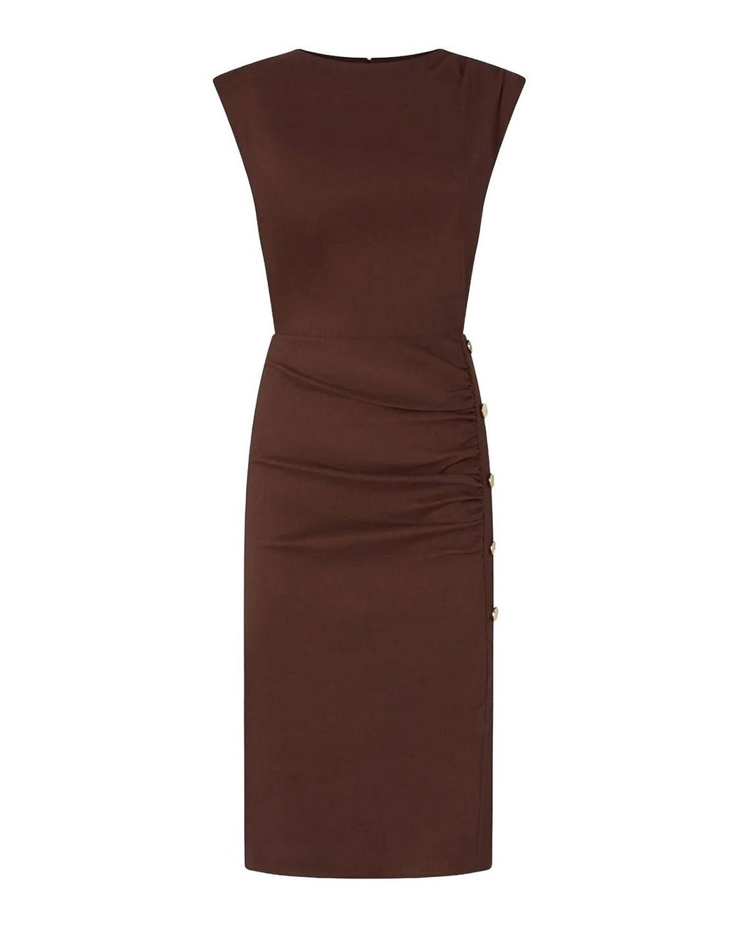 Pinko Brown Sleeveless Ruched Midi Dress