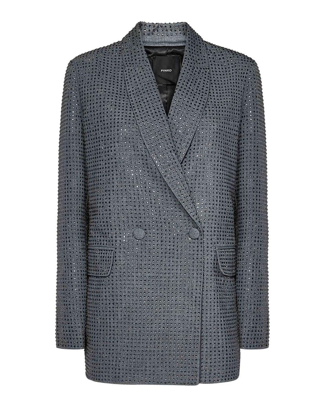 Pinko Gray Viscose Blend Double-Breasted Blazer