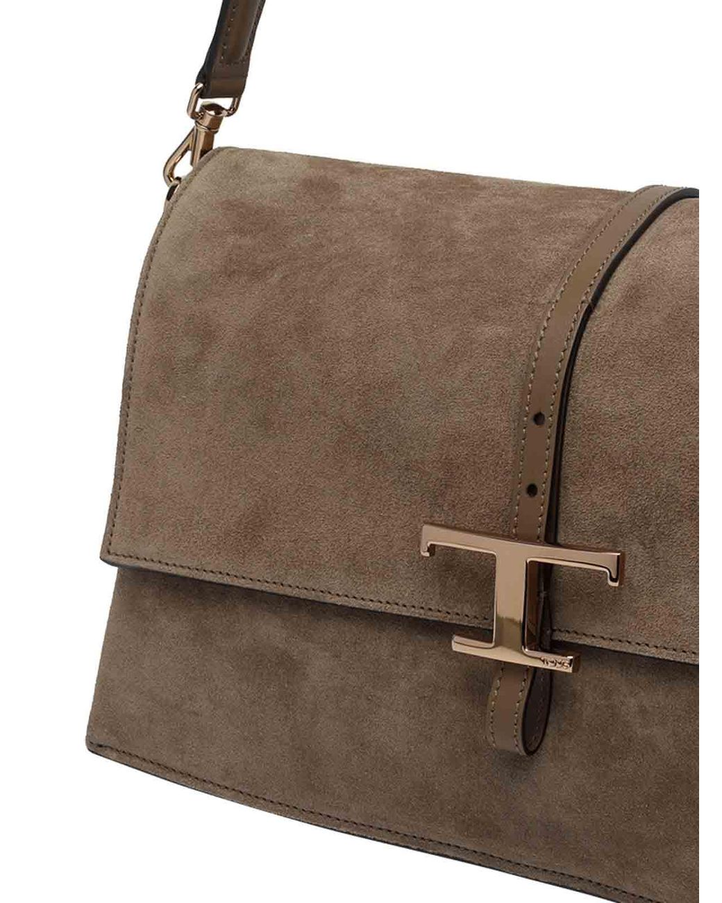 Tod's Brown Flap T-Timeless Suede Small Shoulder Bag