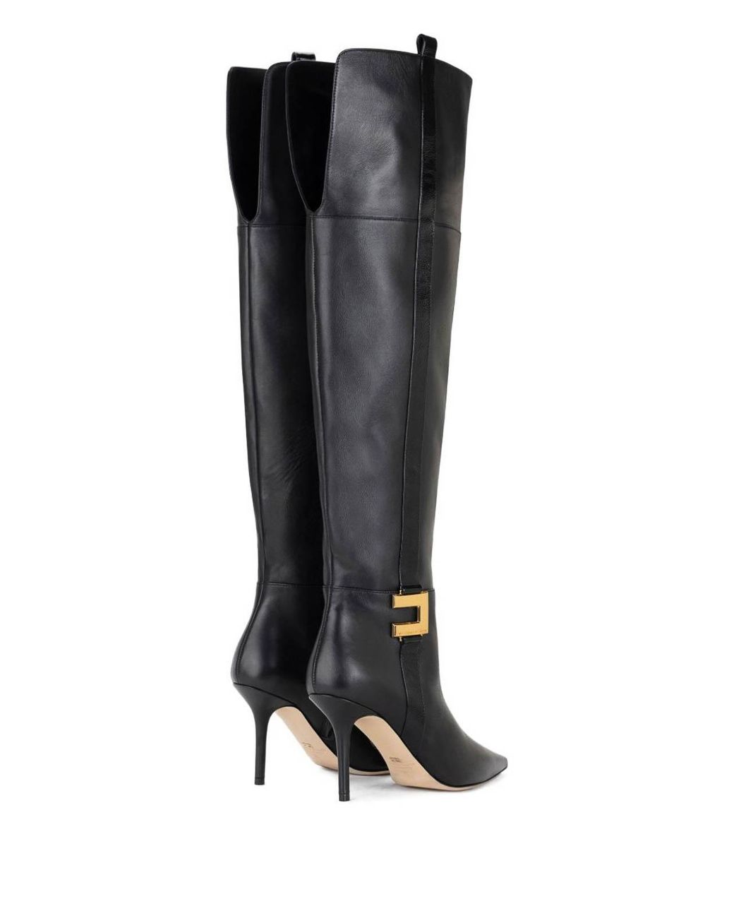 Elisabetta Franchi Black Leather Boots With Logo Plaque