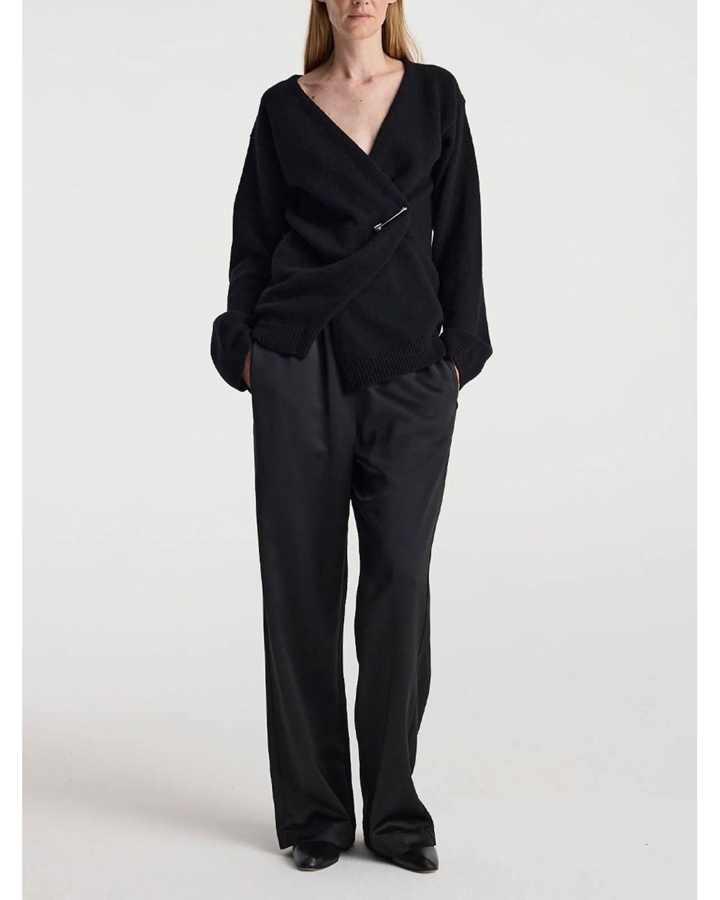 Rohe Black Off-Shoulder Wrap Cardigan