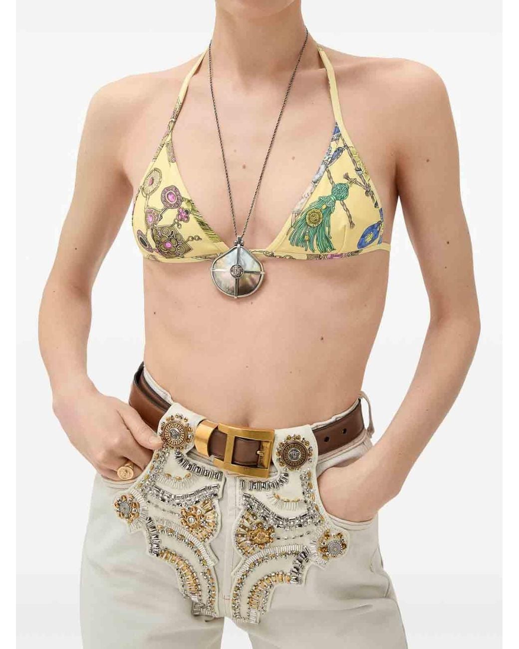 Versace Metallic Triangle Bikini Top